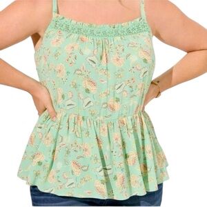 Torrid Mint Green Floral Tank Top Babydoll Blouse Sleeveless Spaghetti straps 2X
